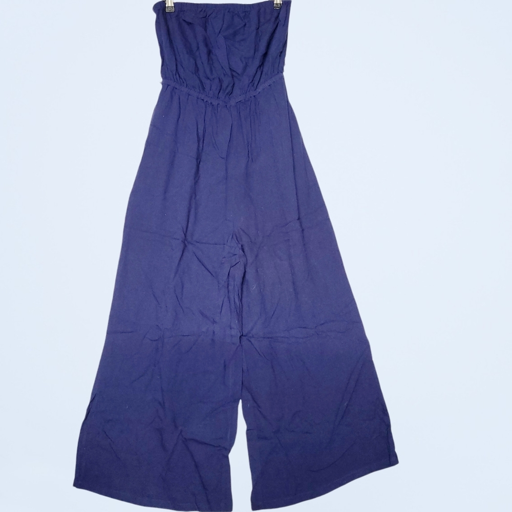 Lulu's Darleen Navy Blue Strapless Culotte Jumpsuit - Picture 6 of 6